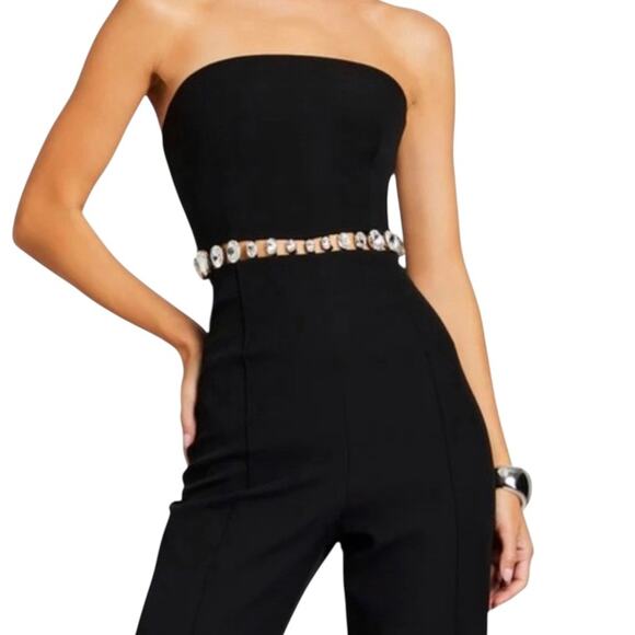 Retrofete Glenda Crystal Embellished Strapless Bandeau Black Jumpsuit Size Small - Picture 8 of 12